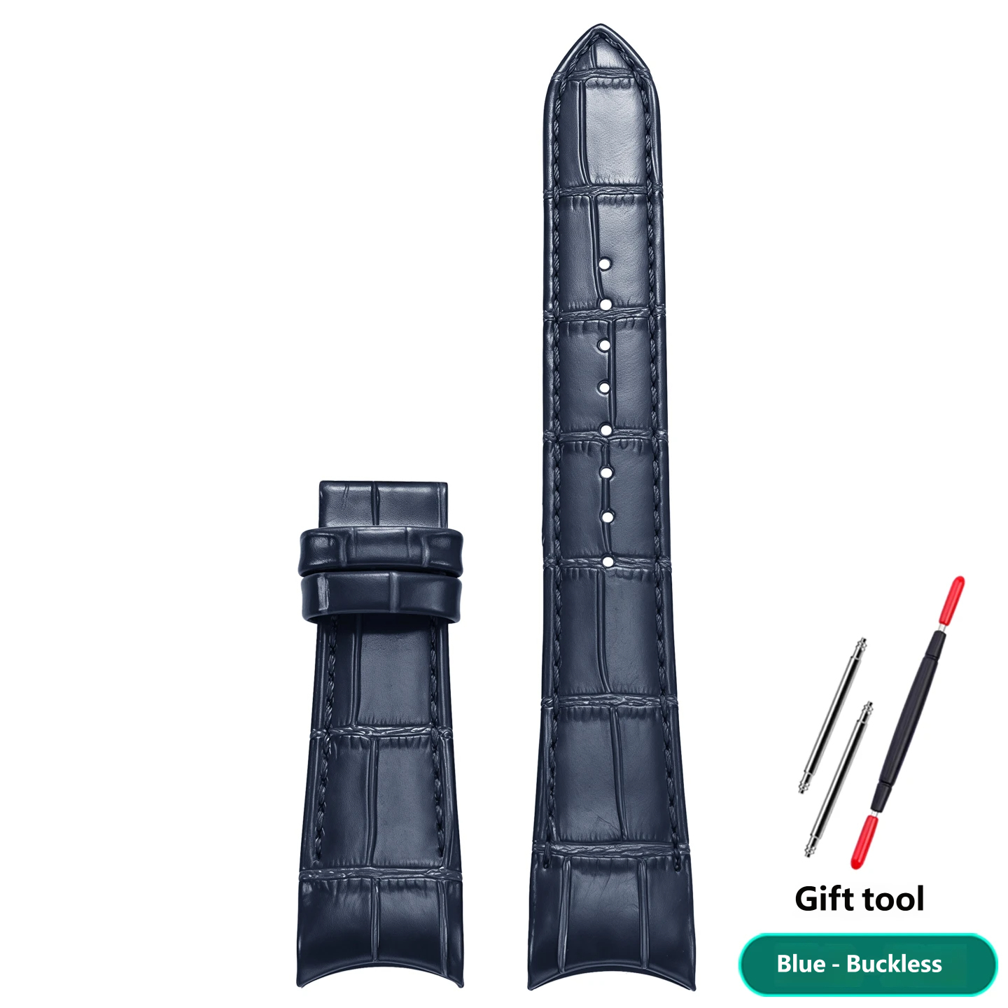 Genuine leather watch strap with a curved buckle, compatible with the Seiko SNP139/141/143/145 series, 22mm