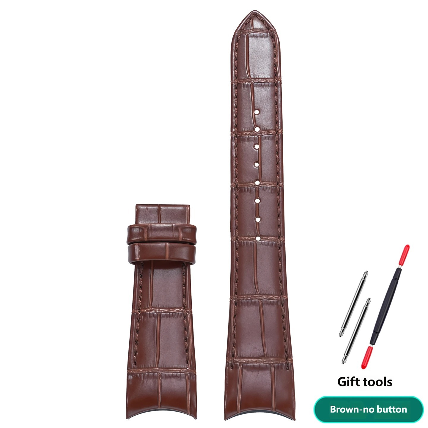 Genuine leather watch strap with a curved buckle, compatible with the Seiko SNP139/141/143/145 series, 22mm
