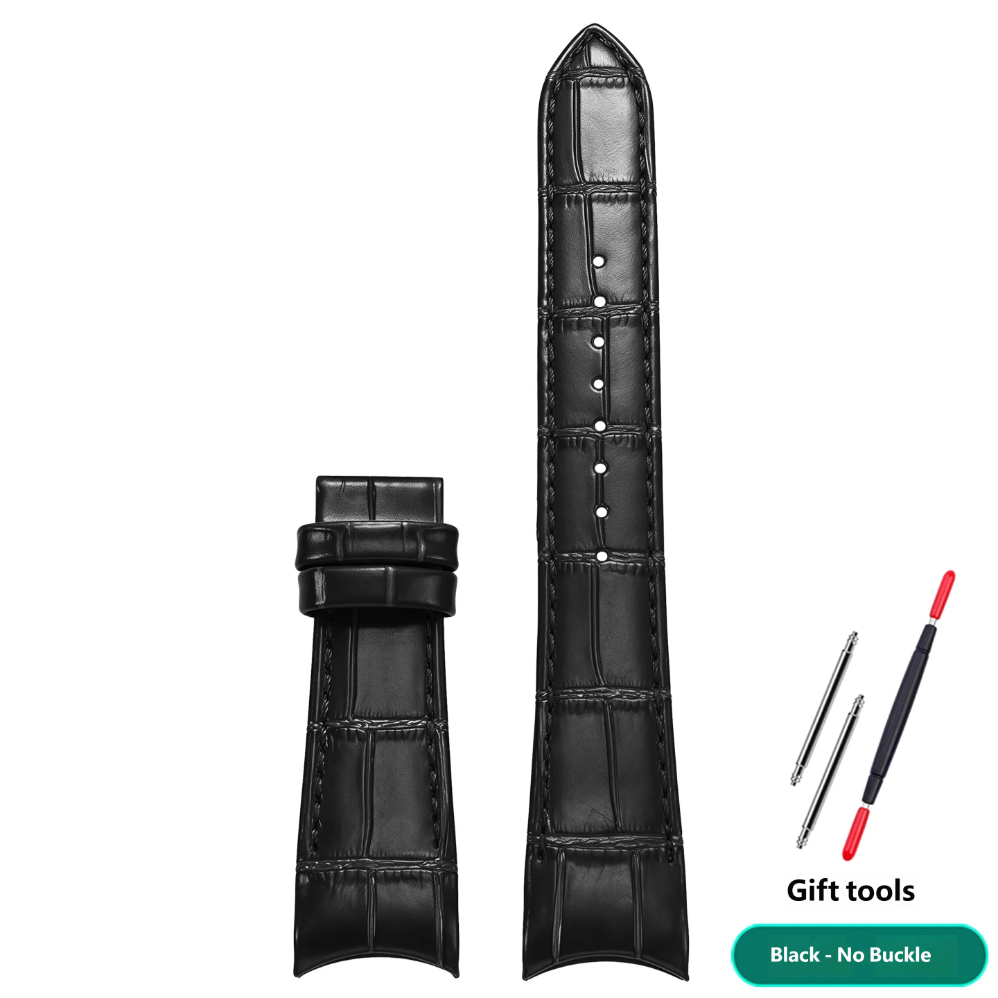 Genuine leather watch strap with a curved buckle, compatible with the Seiko SNP139/141/143/145 series, 22mm