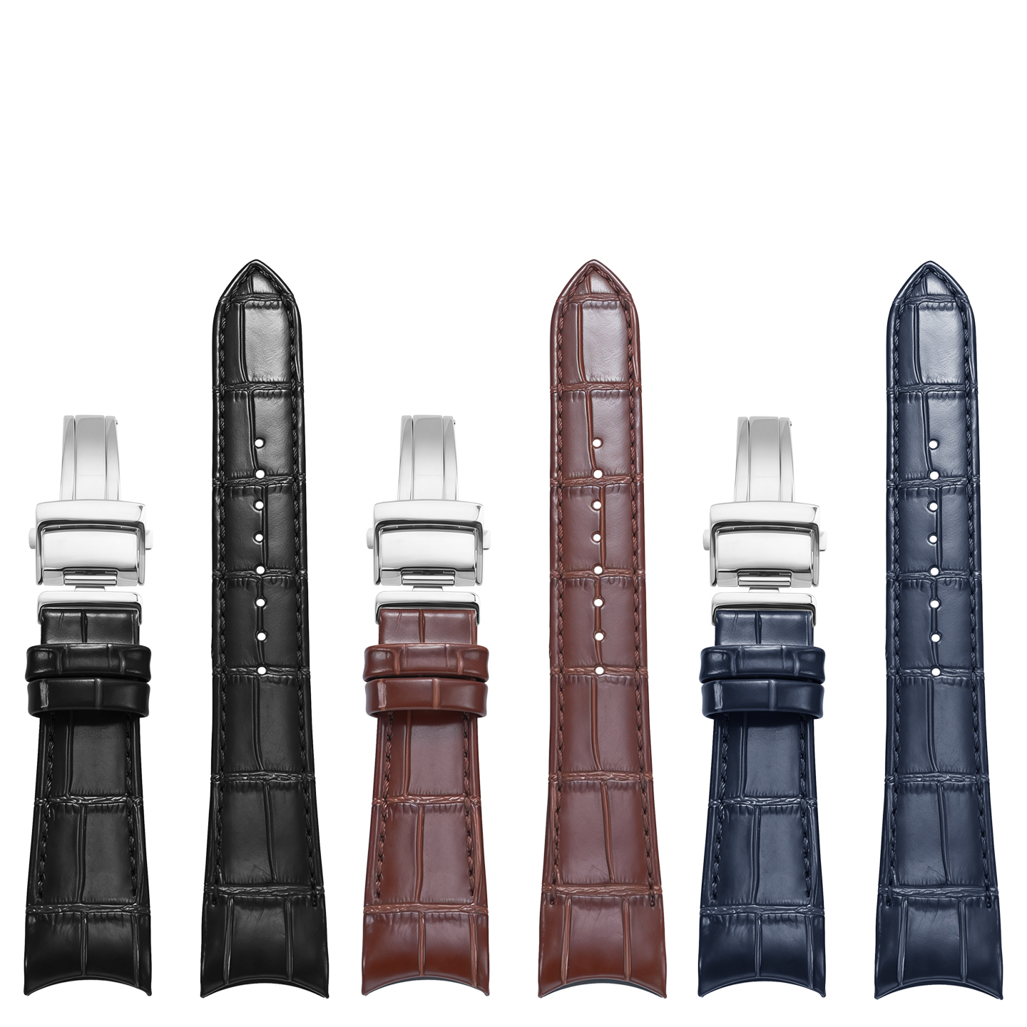 Genuine leather watch strap with a curved buckle, compatible with the Seiko SNP139/141/143/145 series, 22mm