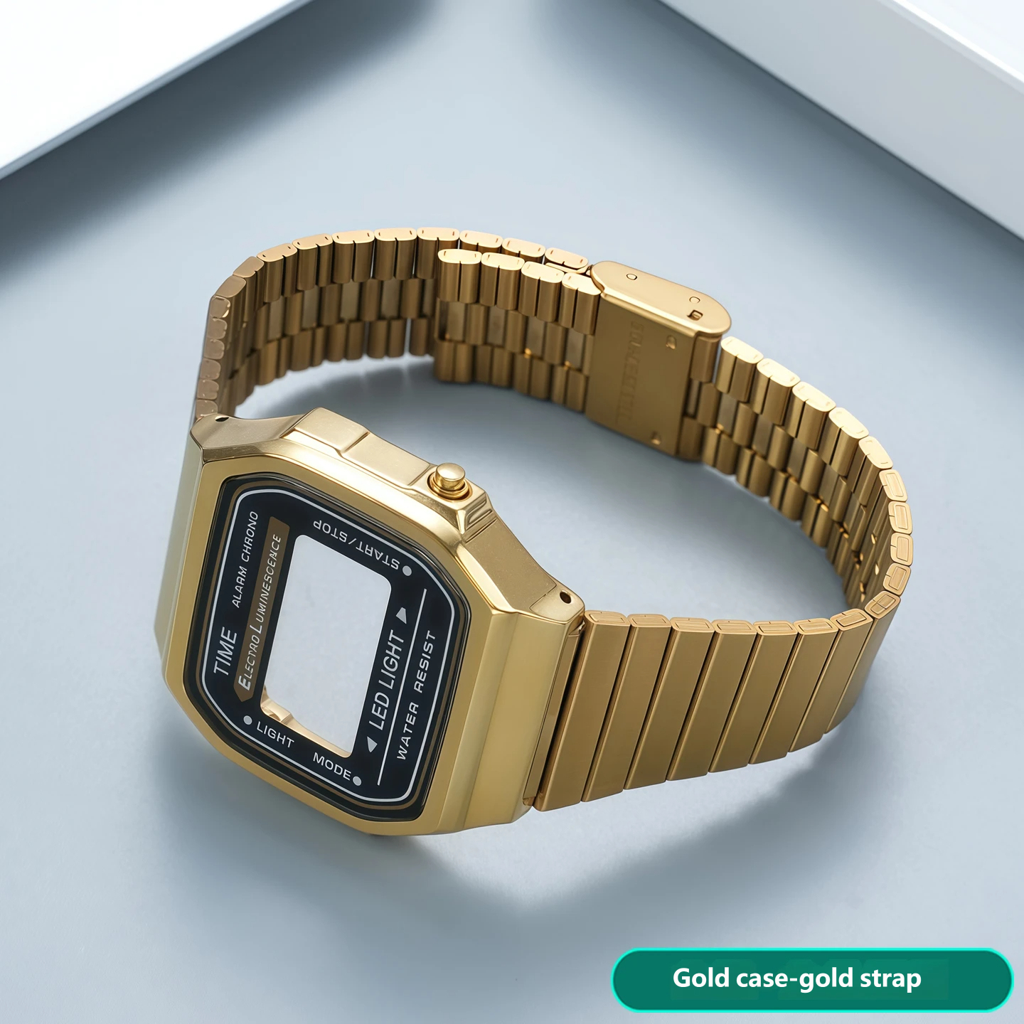 Compatible with the Casio A168 ‘Little Square’ – a stainless steel case and strap set