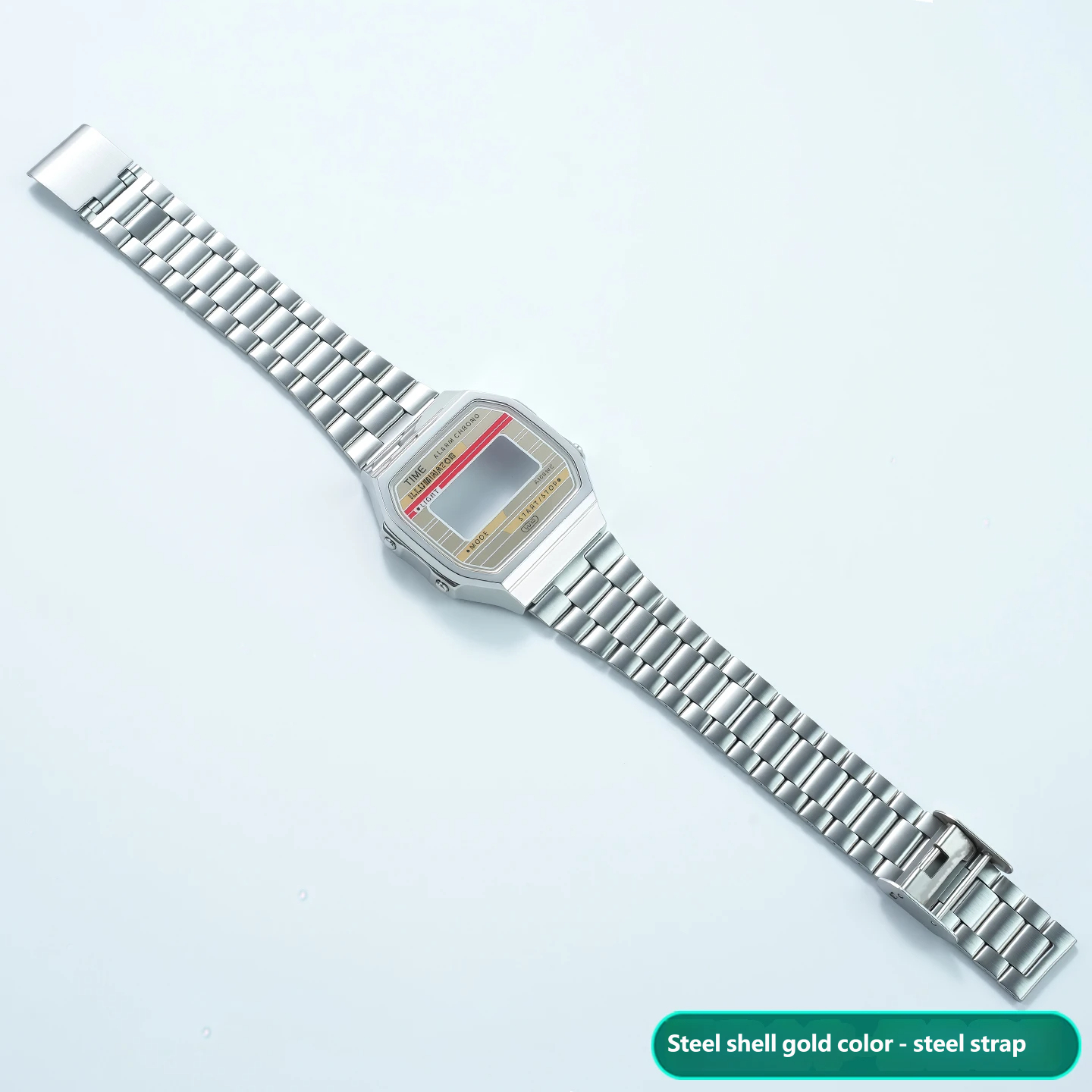 Compatible with the Casio A168 ‘Little Square’ – a stainless steel case and strap set
