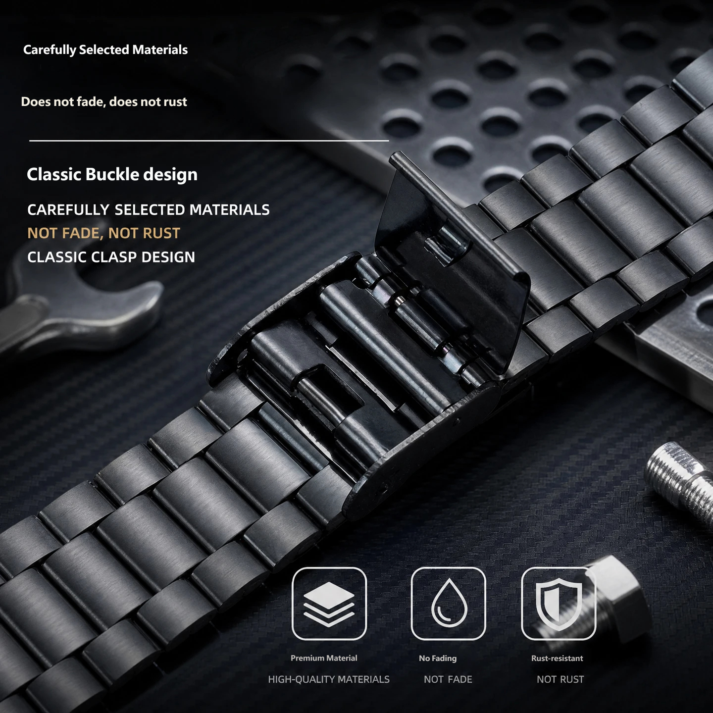 Compatible with the Casio A168 ‘Little Square’ – a stainless steel case and strap set