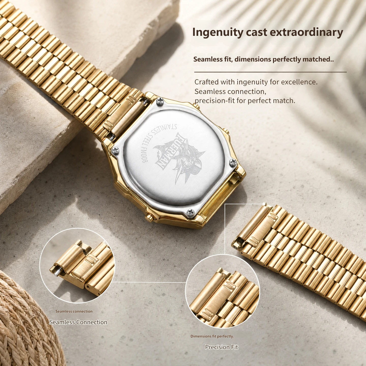 Compatible with the Casio A168 ‘Little Square’ – a stainless steel case and strap set