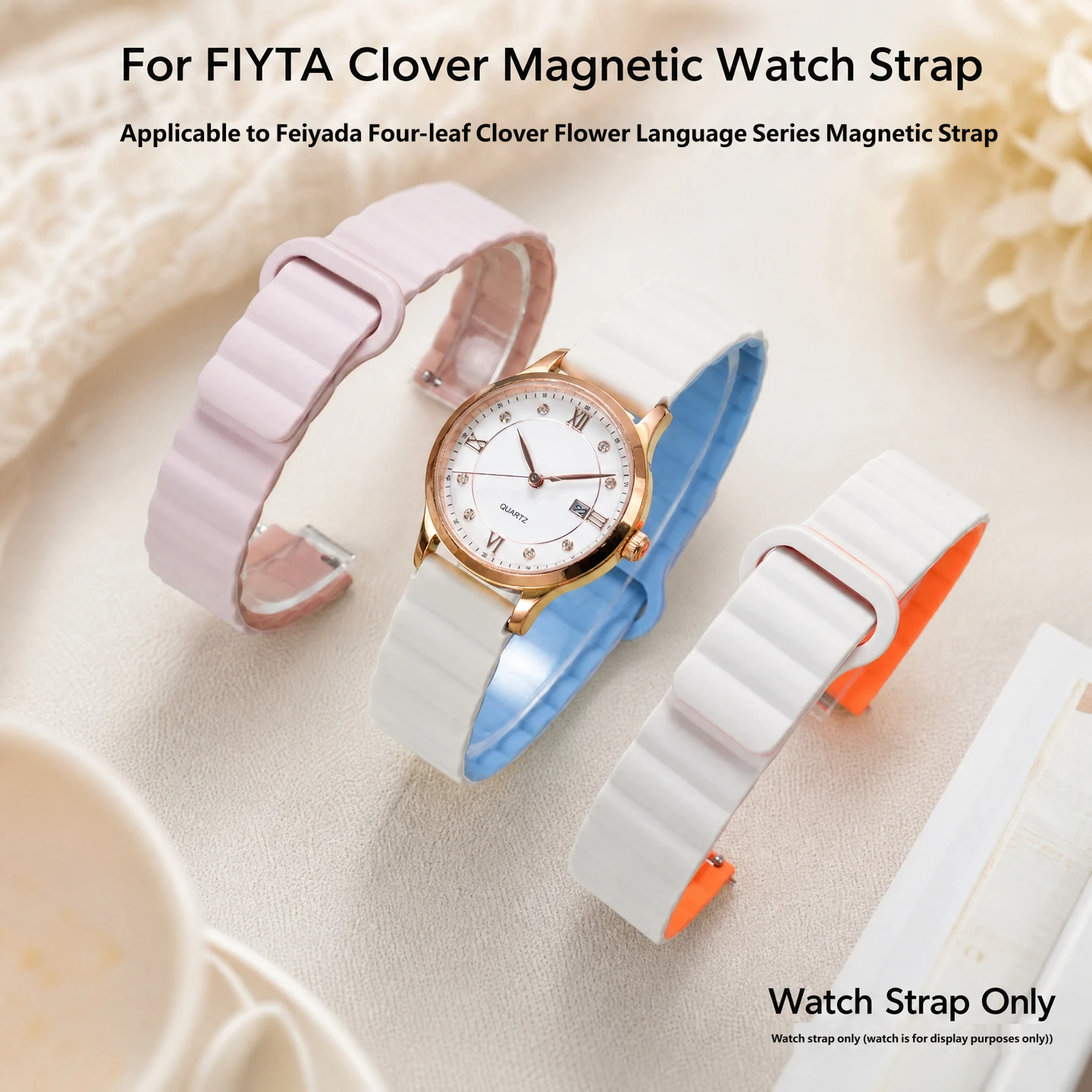 Compatible with Fiyta Four-Leaf Clover Language of Flowers Series quick-release silicone magnetic watch straps, 14 16 mm