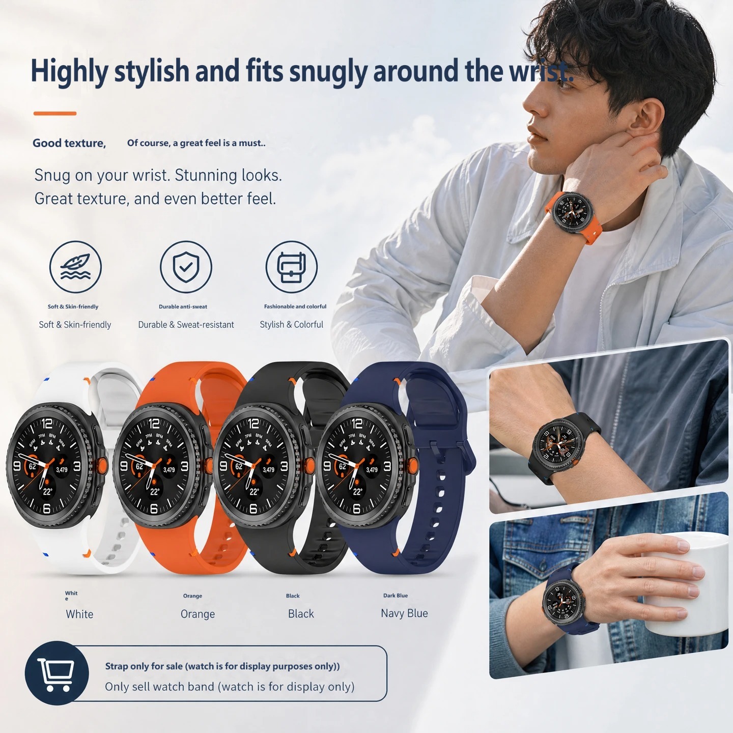 Replacement watch strap for the Samsung Watch 8/9, made from soft, skin-friendly rubber and silicone