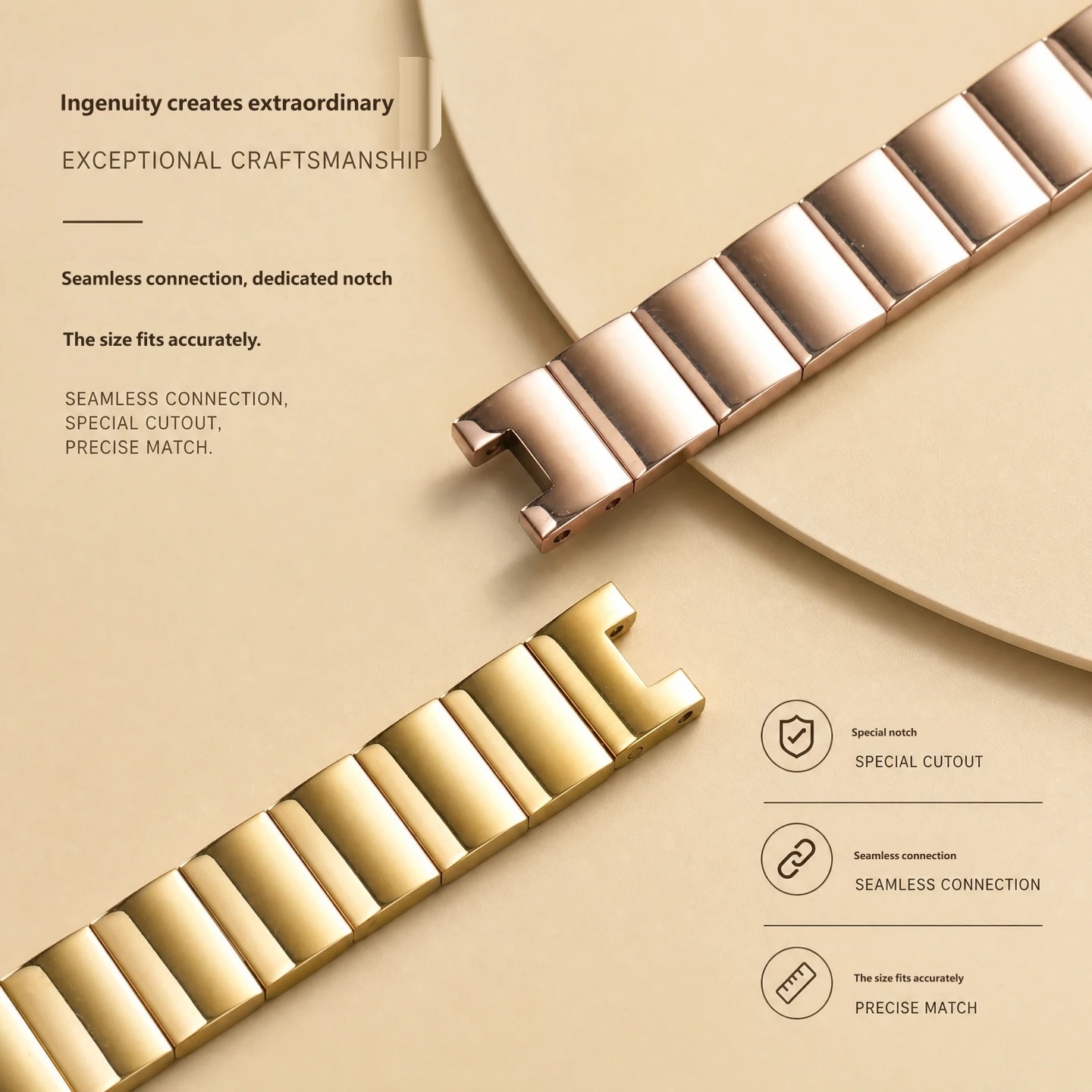 Stainless steel watch strap, 10 × 4 mm, designed to fit the Fiyta ‘Little Gold’ watch with a recessed buckle