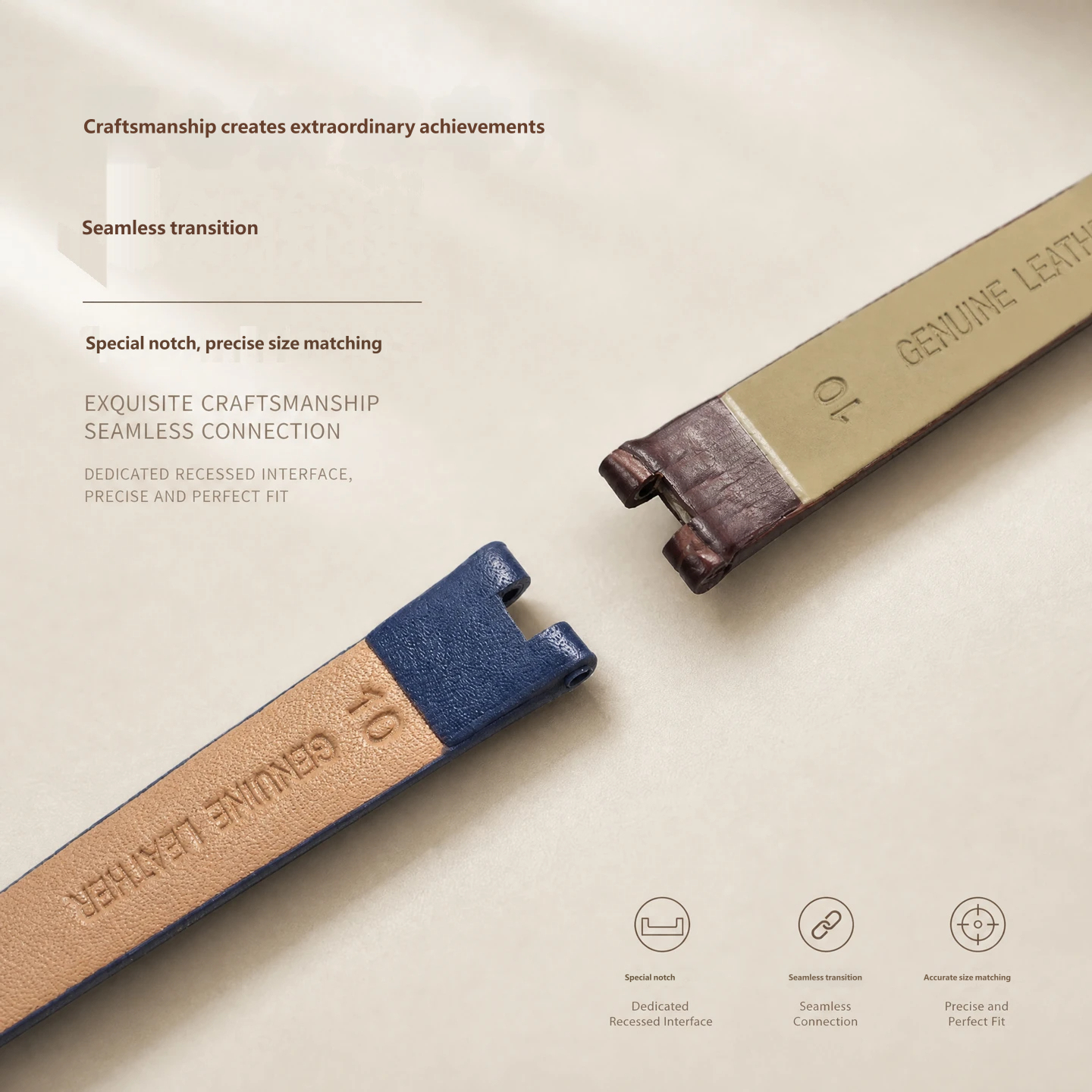 Retro genuine cowhide leather watch strap, 10 × 8 mm, designed to fit the Fiyta ‘Little Gold’ watch with a recessed bezel