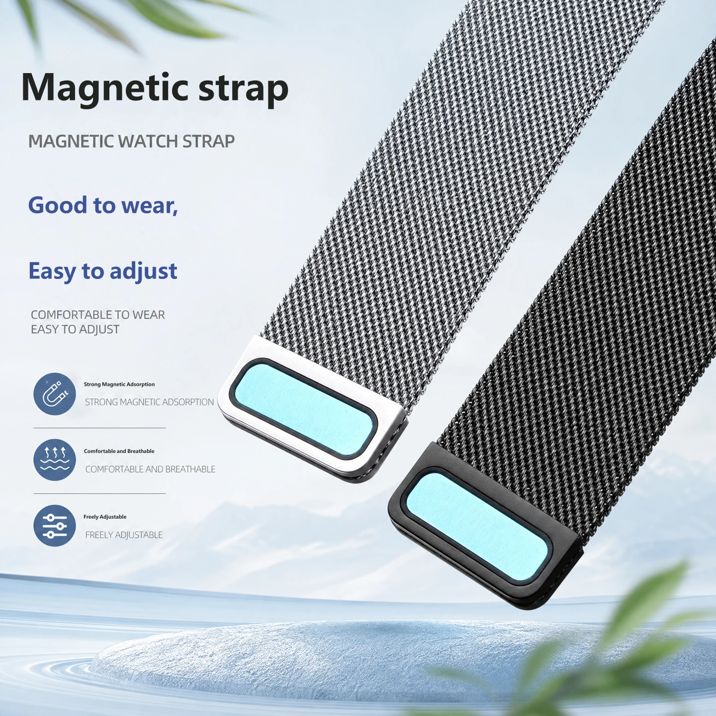 Magnetic strap made from high-grade stainless steel, compatible with Huawei GT7/GT6/GT5/GT4, 22mm