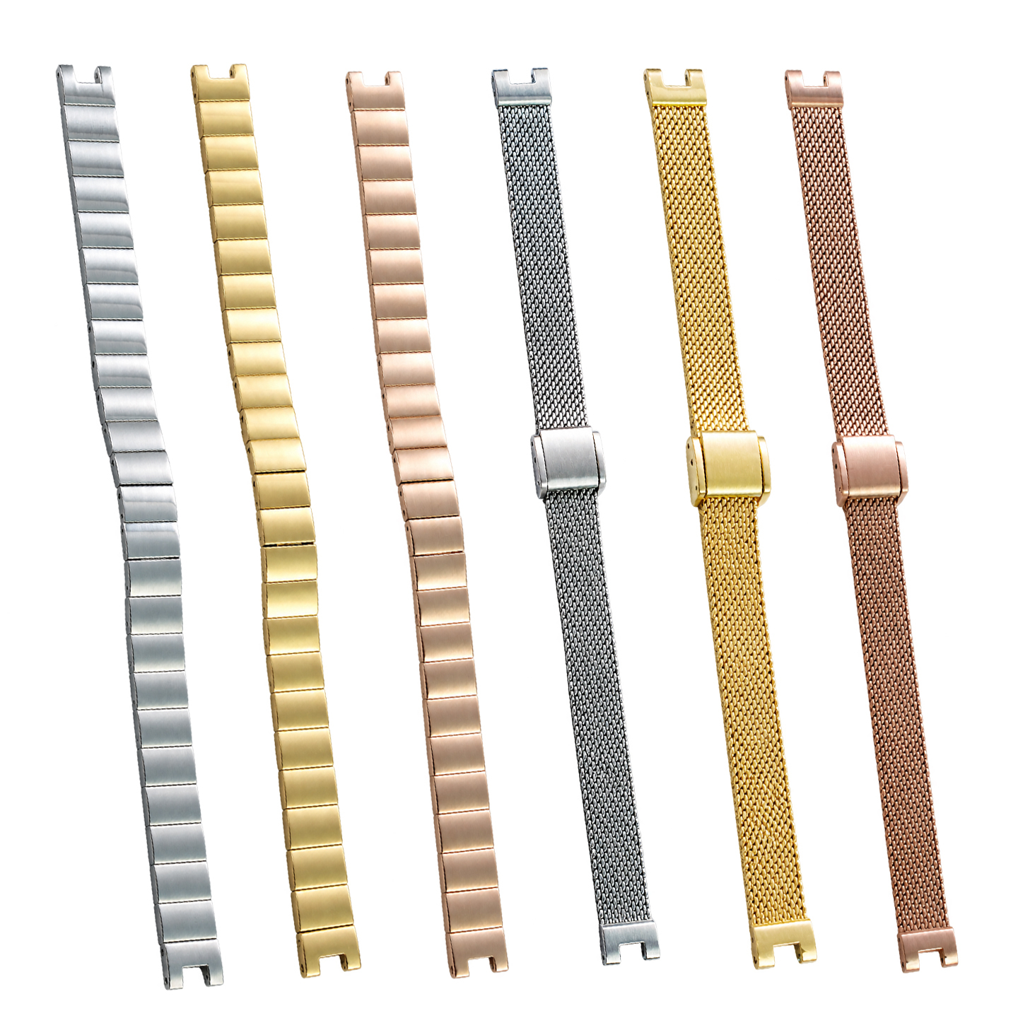 Stainless steel watch strap, 10 × 4 mm, designed to fit the Fiyta ‘Little Gold’ watch with a recessed buckle