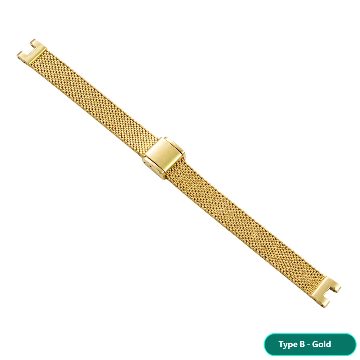 Stainless steel watch strap, 10 × 4 mm, designed to fit the Fiyta ‘Little Gold’ watch with a recessed buckle