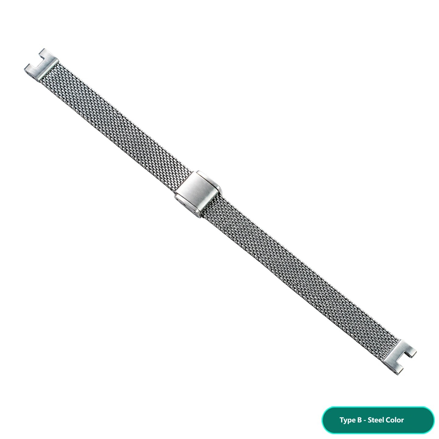 Stainless steel watch strap, 10 × 4 mm, designed to fit the Fiyta ‘Little Gold’ watch with a recessed buckle