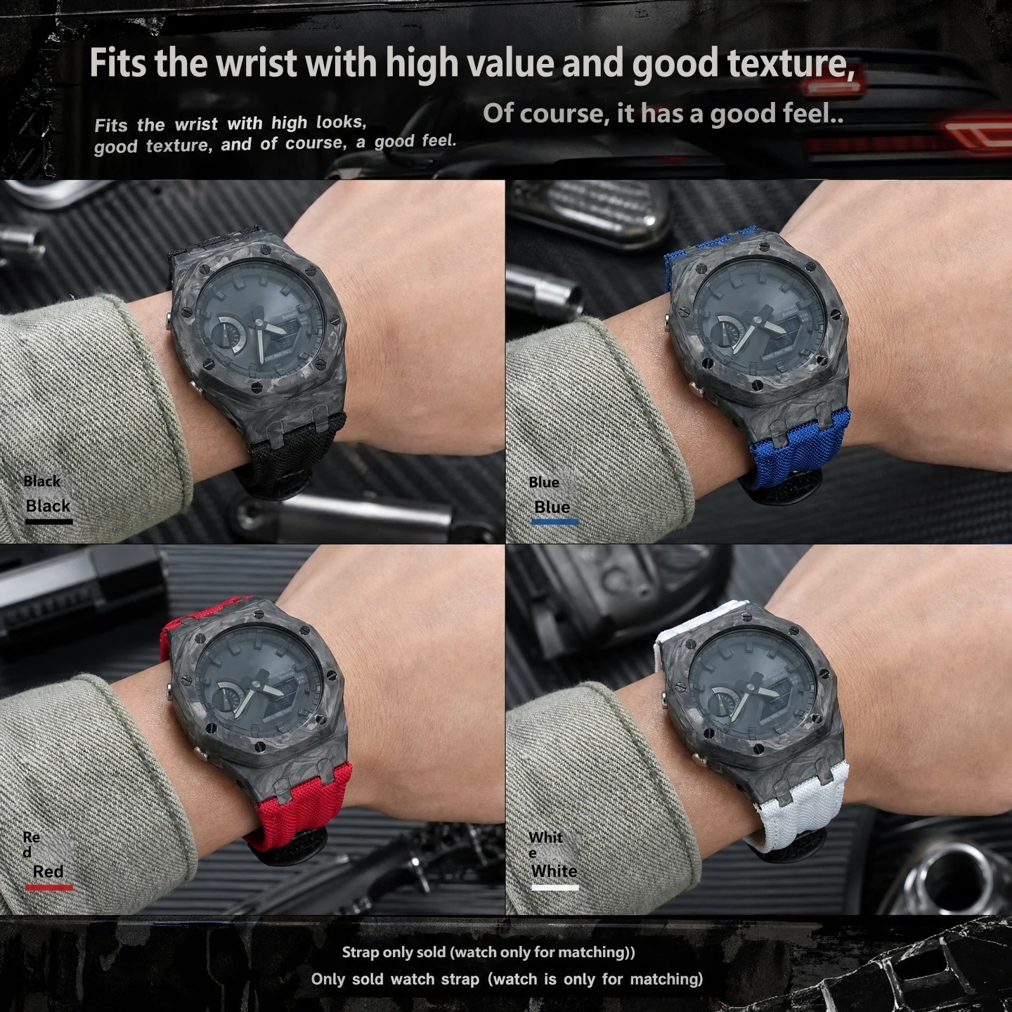 Fits the Casio Farmhouse Oak GA-2100 Carbon Fibre Case and Nylon Velcro Strap Set