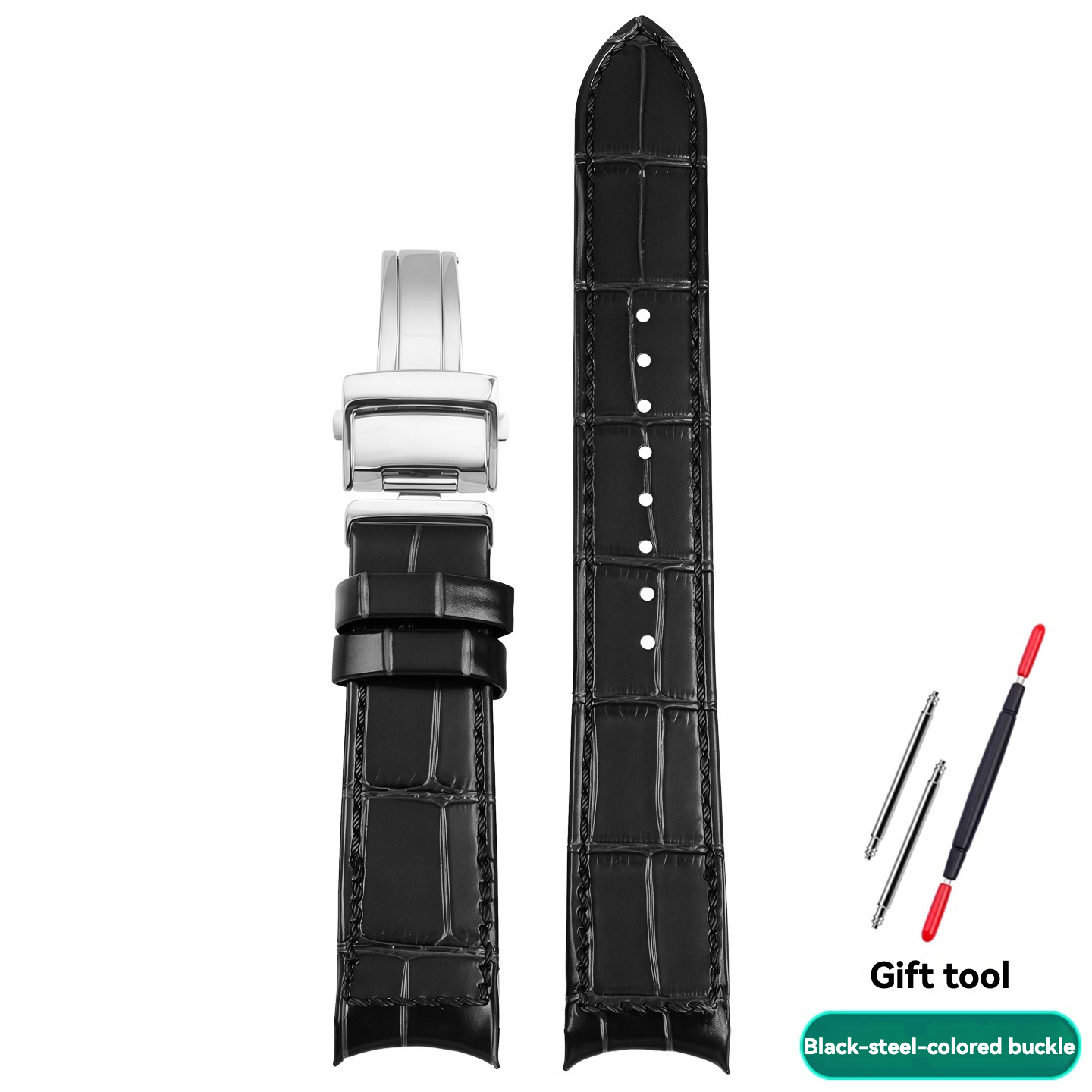 Genuine Leather Watch Strap with Curved Ends, 20 mm, Specifically Designed for Seiko Strap Series SNP-001/003/005