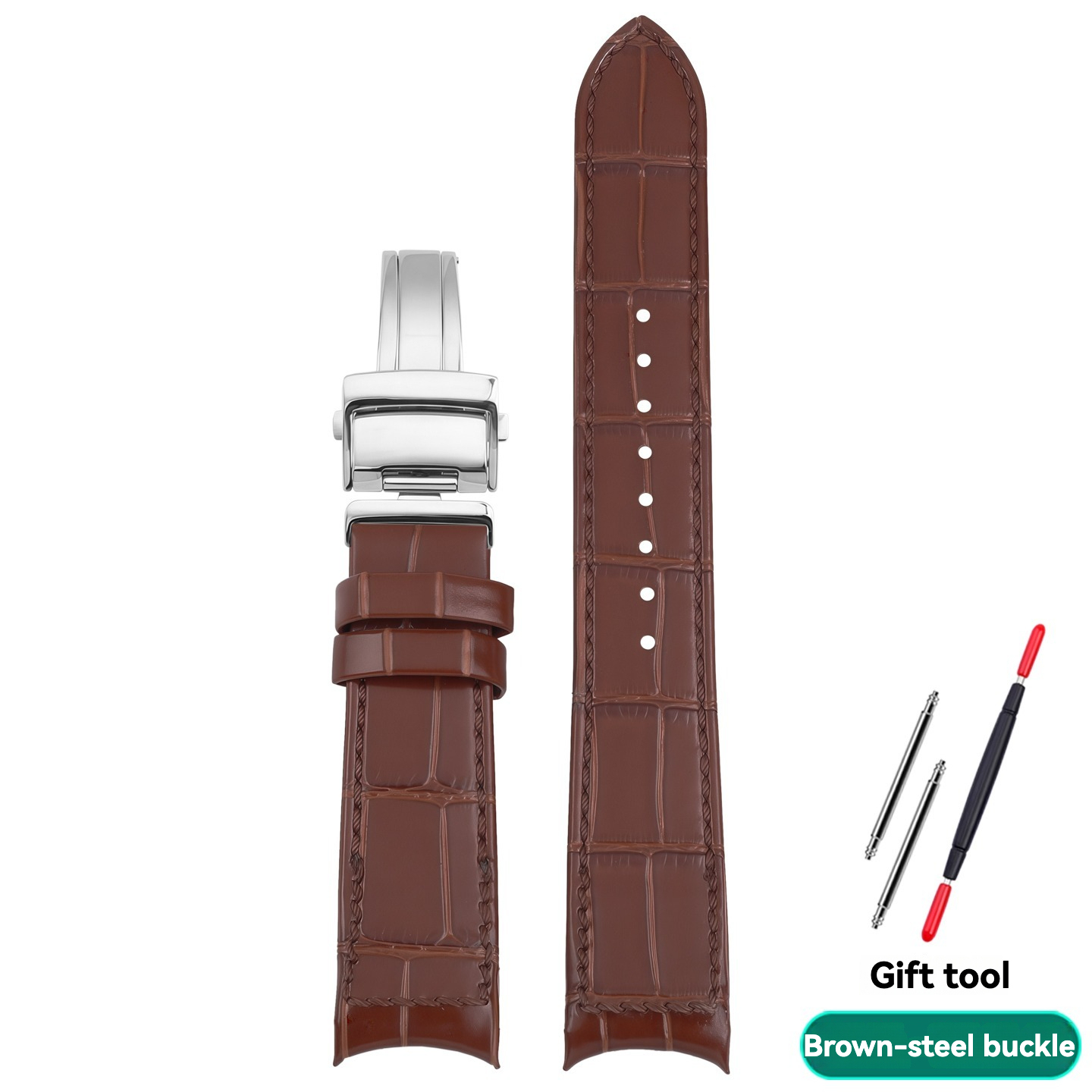 Genuine Leather Watch Strap with Curved Ends, 20 mm, Specifically Designed for Seiko Strap Series SNP-001/003/005