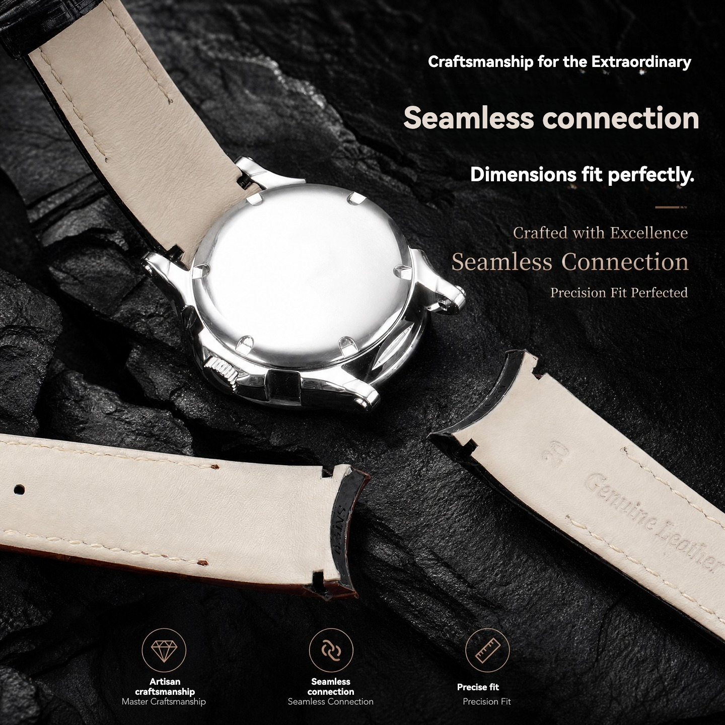 Genuine Leather Watch Strap with Curved Ends, 20 mm, Specifically Designed for Seiko Strap Series SNP-001/003/005