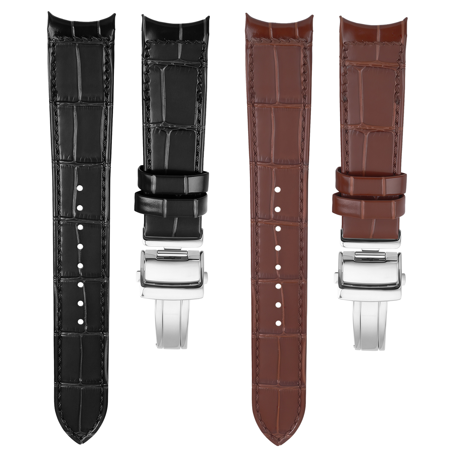 Genuine Leather Watch Strap with Curved Ends, 20 mm, Specifically Designed for Seiko Strap Series SNP-001/003/005
