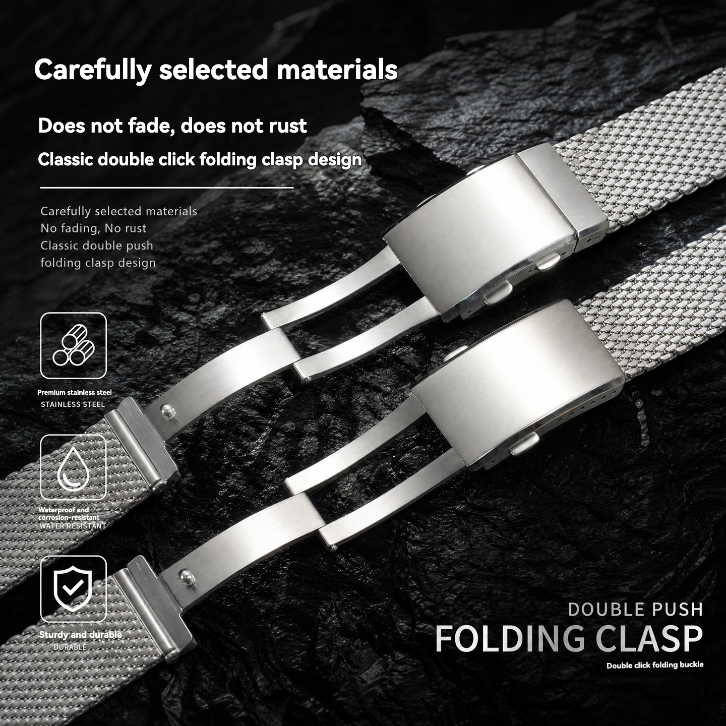 Universal Flat-End Mesh Strap Compatible with Omega, Longines, and IWC Series Coarse-Mesh Stainless Steel Watch Straps and Bracelets