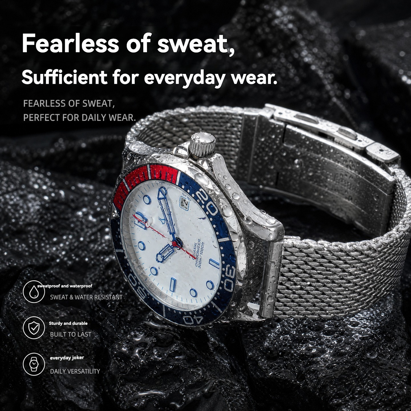 Universal Flat-End Mesh Strap Compatible with Omega, Longines, and IWC Series Coarse-Mesh Stainless Steel Watch Straps and Bracelets