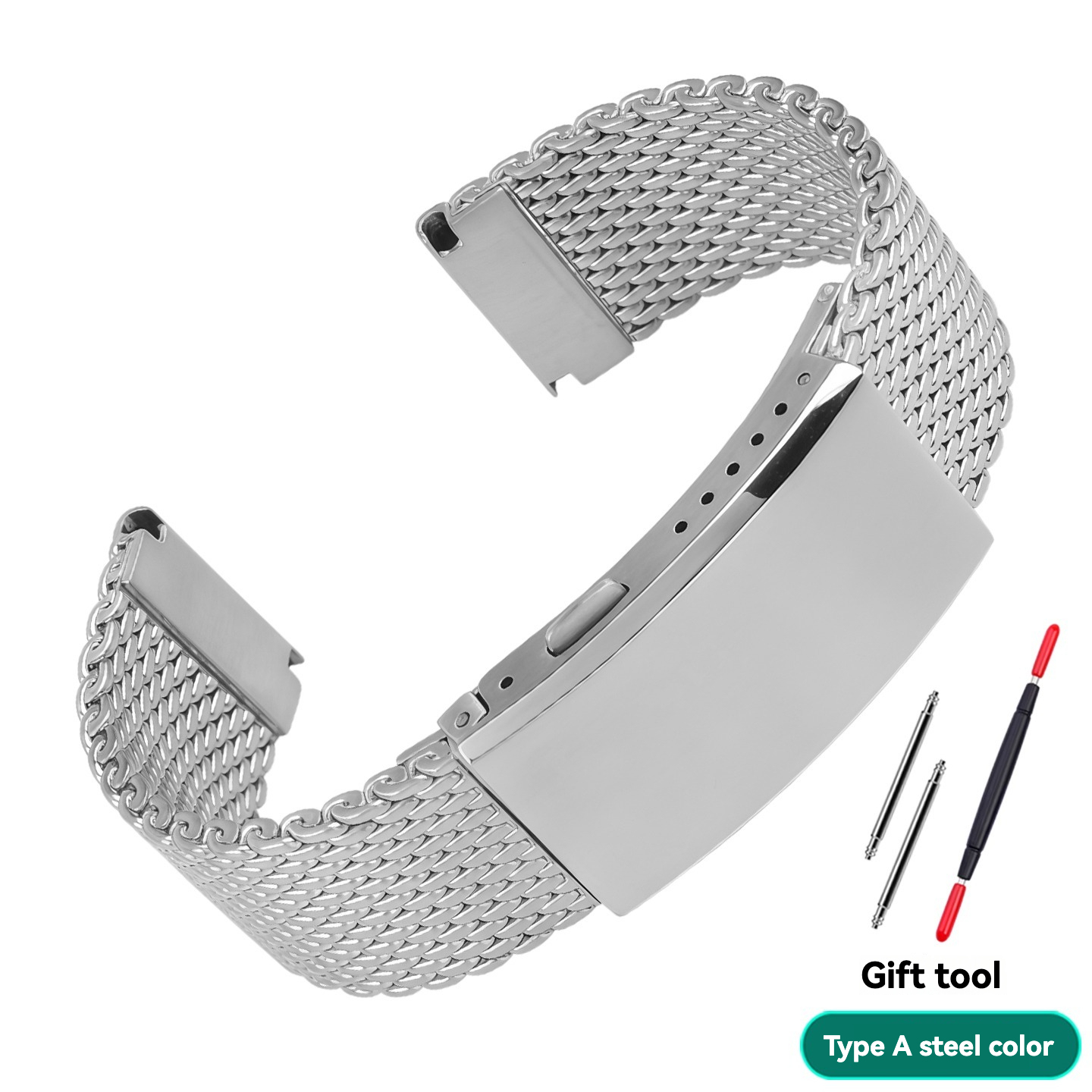 Universal Flat-End Mesh Strap Compatible with Omega, Longines, and IWC Series Coarse-Mesh Stainless Steel Watch Straps and Bracelets