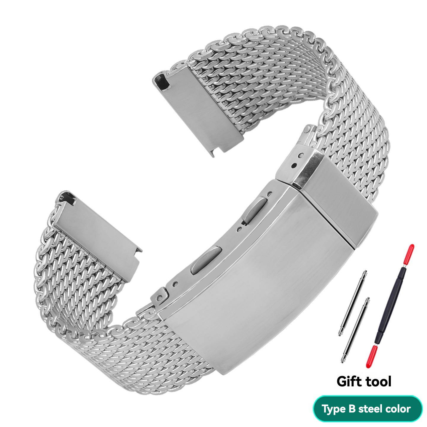 Universal Flat-End Mesh Strap Compatible with Omega, Longines, and IWC Series Coarse-Mesh Stainless Steel Watch Straps and Bracelets