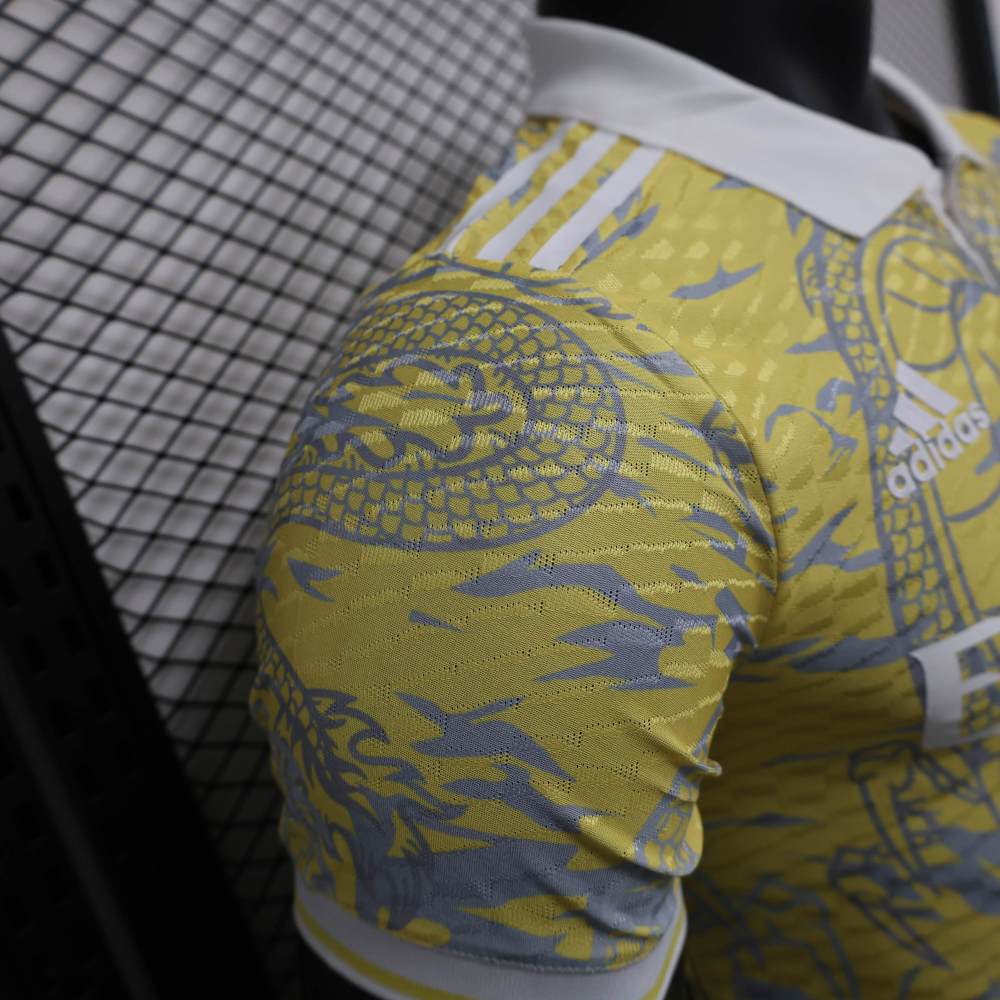 Real Madrid Men's Polo Shirt Dragon Pattern Yellow Jersey 25-26