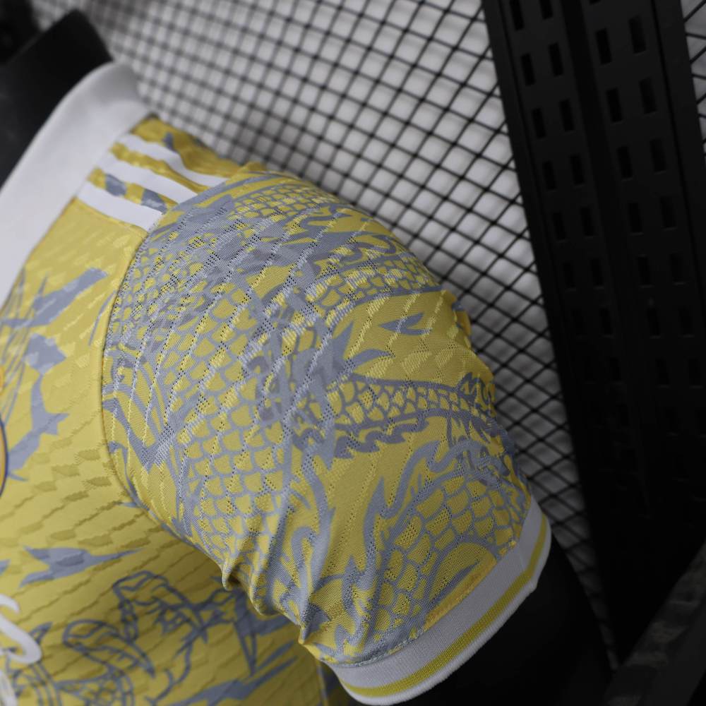 Real Madrid Men's Polo Shirt Dragon Pattern Yellow Jersey 25-26