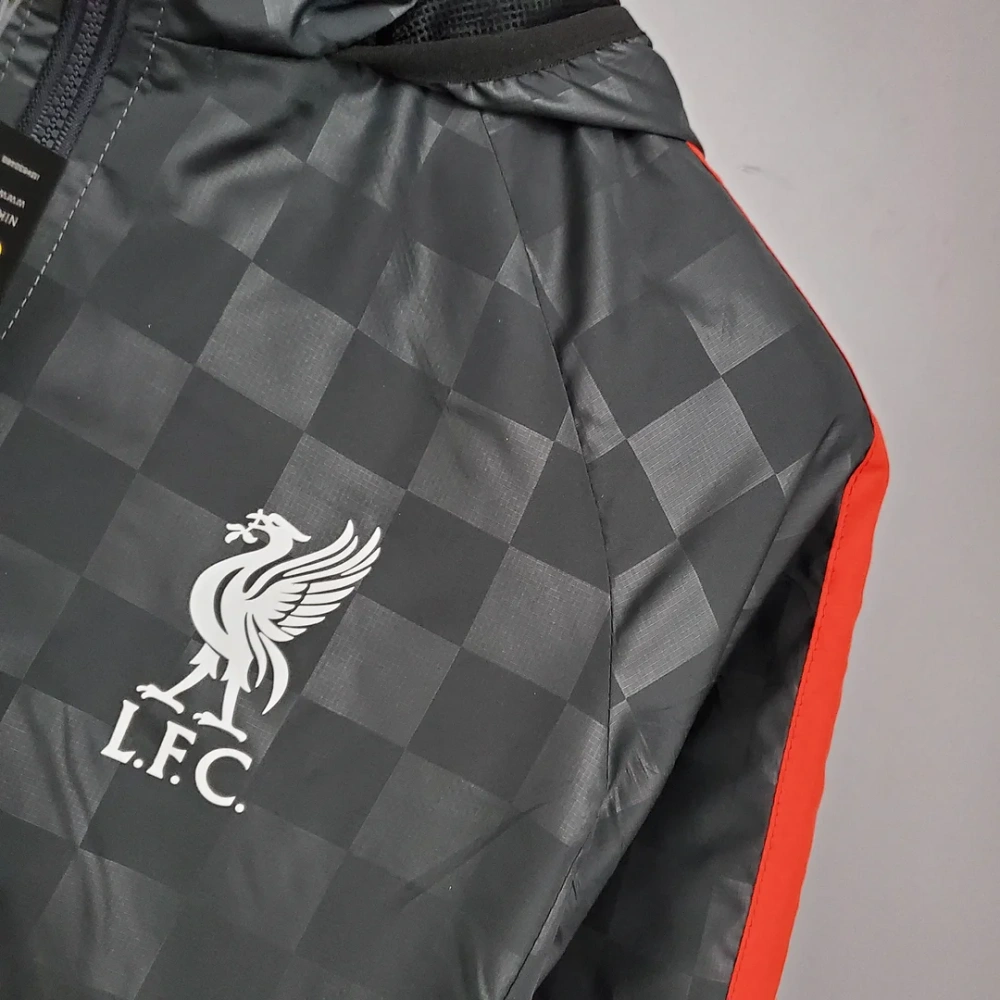 Liverpool Windbreaker Black-Grey Plaid Soccer Jersey 2021/2022