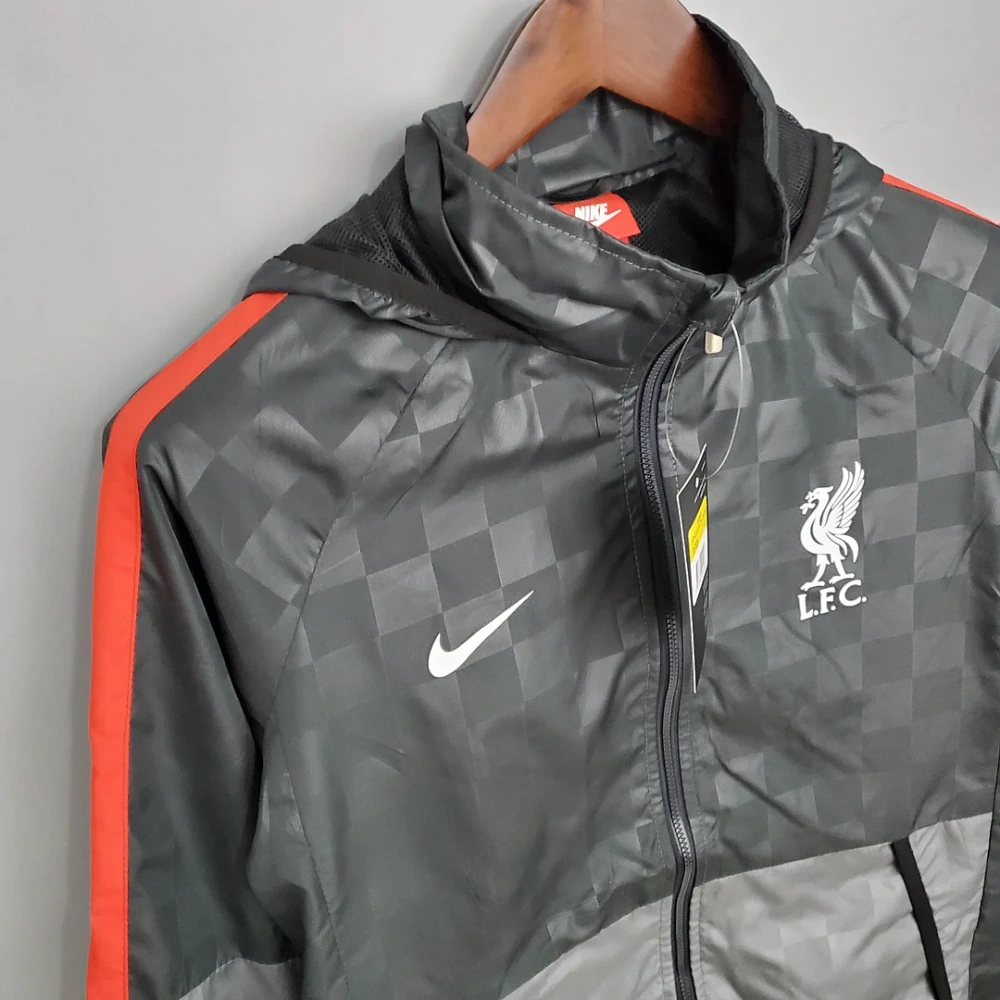 Liverpool Windbreaker Black-Grey Plaid Soccer Jersey 2021/2022