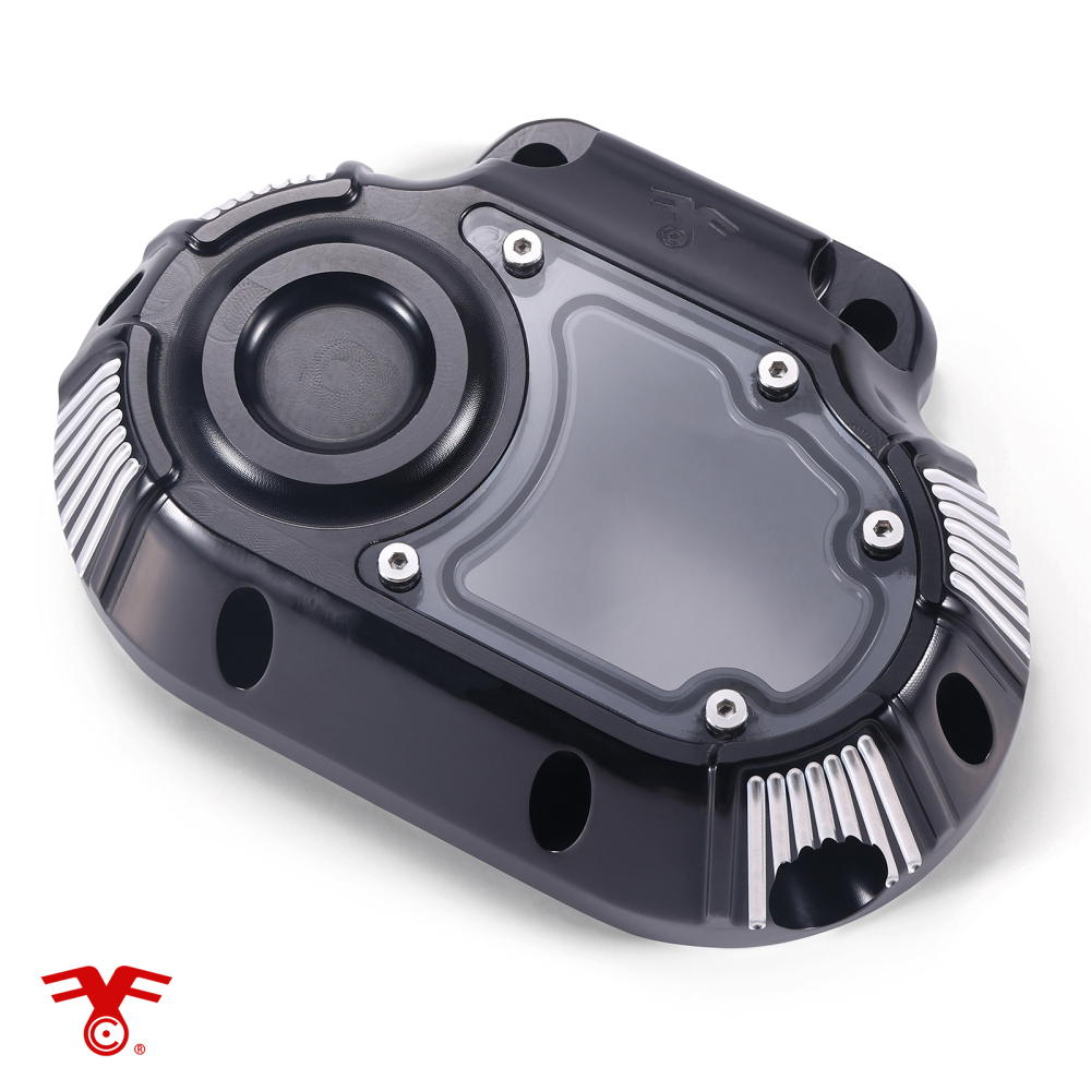 Fanscreate CNC Billet Transmission Side Cover w/ Clear Window for Harley Touring Cable Clutch 2007-2013 & 2021-Up