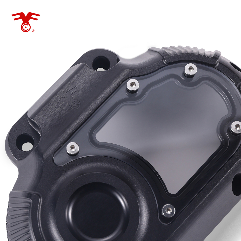 Fanscreate CNC Billet Transmission Side Cover w/ Clear Window for Harley Touring Cable Clutch 2007-2013 & 2021-Up