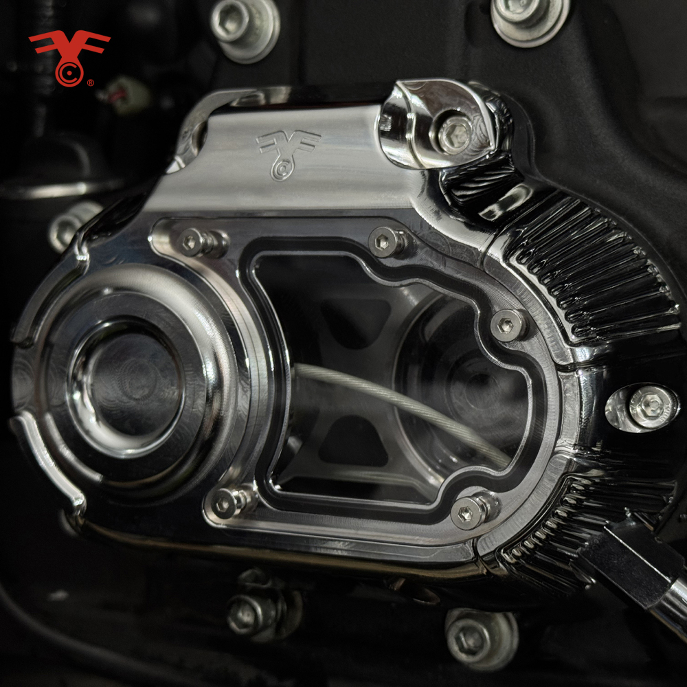 Fanscreate CNC Billet Transmission Side Cover w/ Clear Window for Harley Touring Cable Clutch 2007-2013 & 2021-Up
