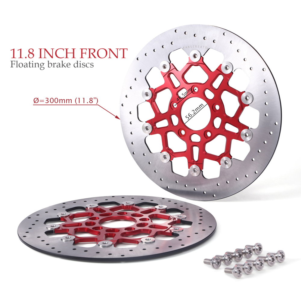 Fanscreate 11.8” Floating Front Brake Rotor for Harley Touring – CNC 420 Stainless Steel & 7075 Aluminum (Black / Red / Gold)