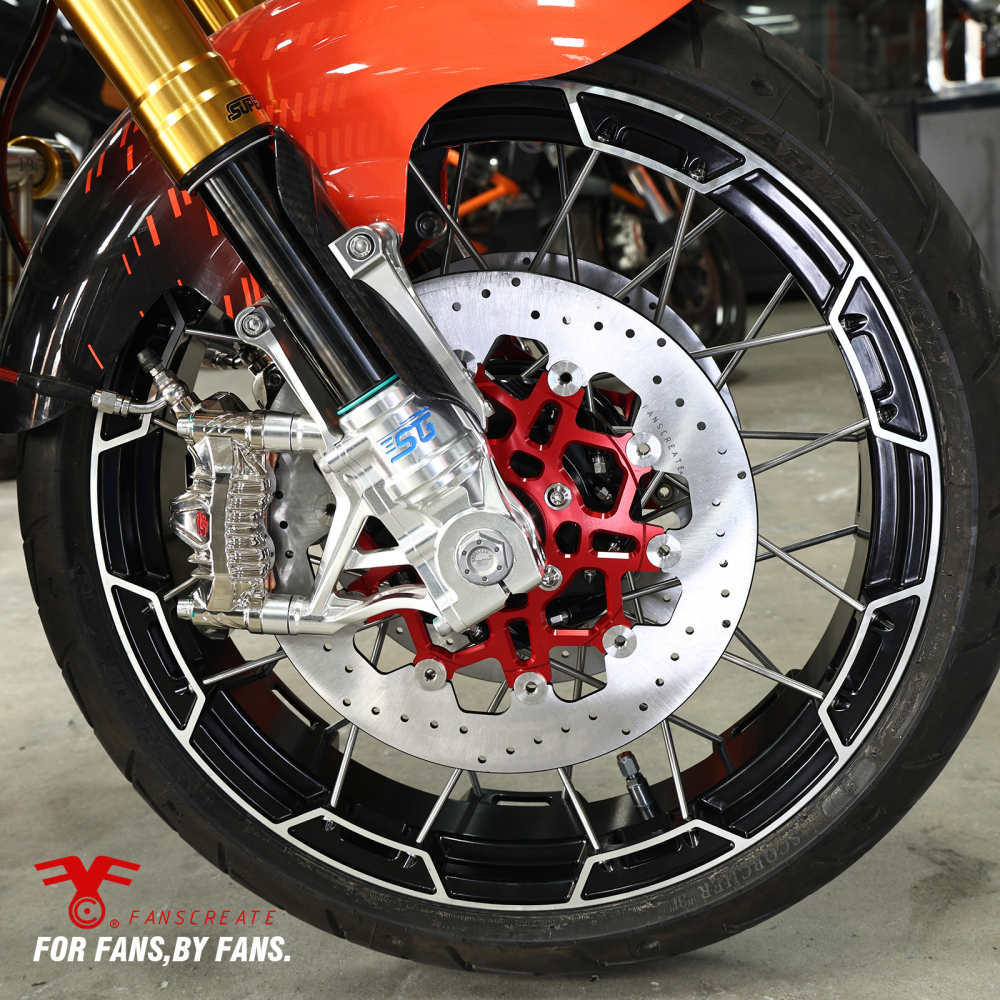 Fanscreate 11.8” Floating Front Brake Rotor for Harley Touring – CNC 420 Stainless Steel & 7075 Aluminum (Black / Red / Gold)