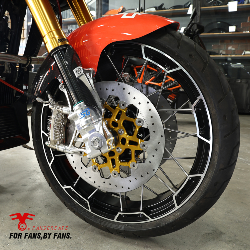 Fanscreate 11.8” Floating Front Brake Rotor for Harley Touring – CNC 420 Stainless Steel & 7075 Aluminum (Black / Red / Gold)