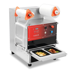 Selladora manual compacta DF300TA para tapas de recipientes de alimentos, vasos y bandejas.