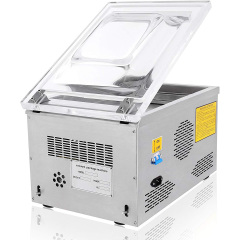 Máquina de embalagem a vácuo de mesa com selagem de 260 mm e bomba de 6,5 m³/h.