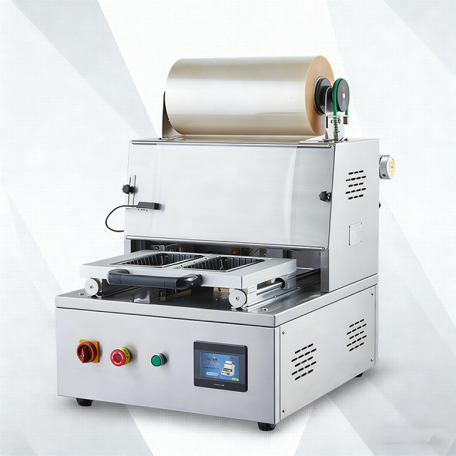 Máquina de embalagem a vácuo de mesa DQ400T-VS com largura máxima de filme de 390 mm.