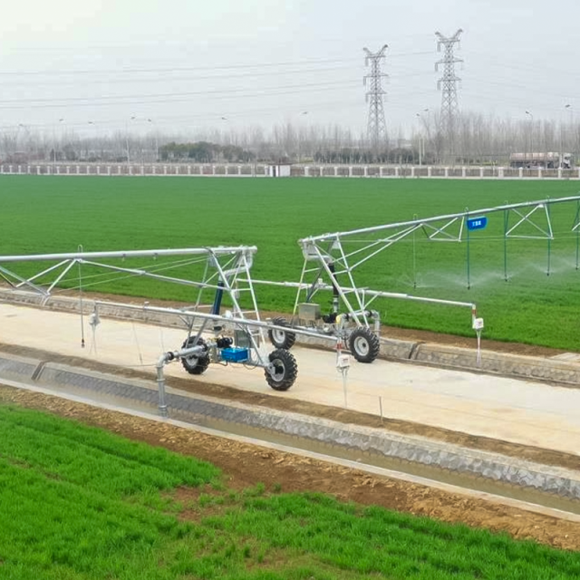 نظام ري متحرك خطي رباعي العجلات مزود بنظام توجيه GPS وخزان تسميد