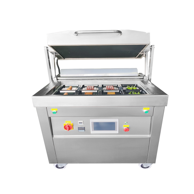 Seladora a vácuo de mesa para película de 350 mm com PLC e tela sensível ao toque, 0-220 °C