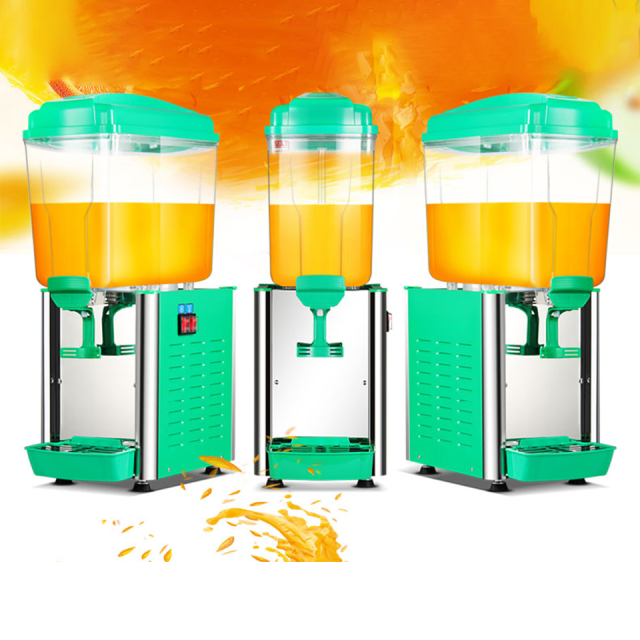 Máquina comercial de bebidas geladas com opções de múltiplas capacidades de 18L, 36L e 54L.