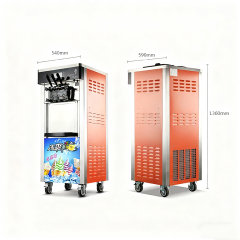 Máquina de sorvete de dois sabores com capacidade de produção de 18 a 28 litros por hora.