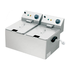 Fritadeira comercial digital de 4 kW com tanque duplo e temperatura ajustável.