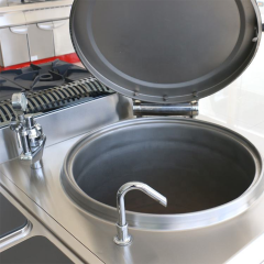 Panela a gás profissional de 120 litros para cozinhar sopas e caldos.