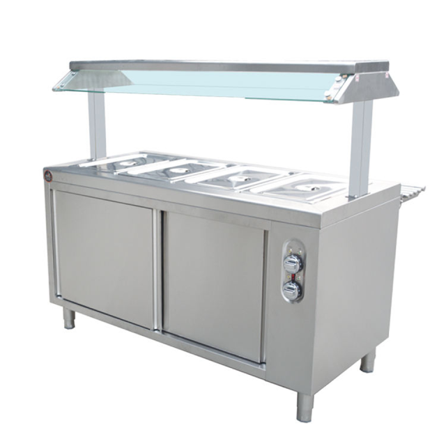 Mostrador comercial de baño maría caliente con capacidad para 4 bandejas GN para servicio de alimentos