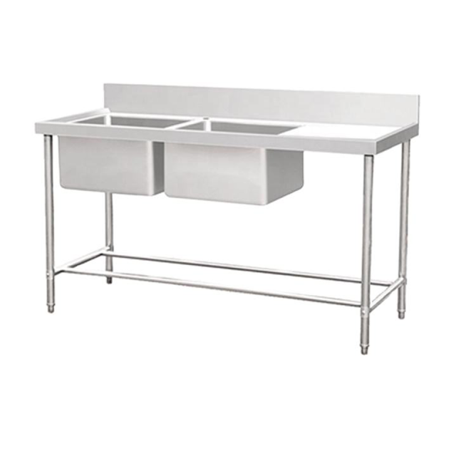 حوض مزدوج من الفولاذ المقاوم للصدأ من ZZZS مع رف سفلي للمطاعم والمطابخ