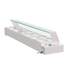 Электрический паровой мармит D-DT-6 с 6 поддонами, настольный, со стеклянной защитой.