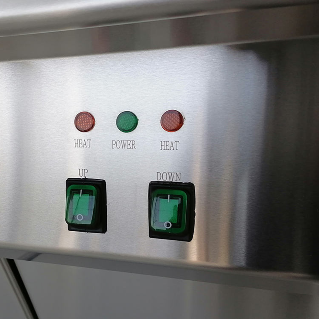 Aquecedor elétrico para frituras com lâmpadas duplas, ideal para lanchonetes e bares de fast food.