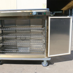 Carrinho térmico comercial para aquecimento de alimentos, armário móvel com aquecimento elétrico para serviços de catering.