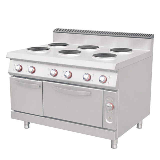 Cocina eléctrica de 6 quemadores con horno, modelo comercial para restaurantes, 15,6 kW